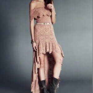 Night Cap x Free People Size 4 Off The Shoulder High Low Spanish Lace Dress
